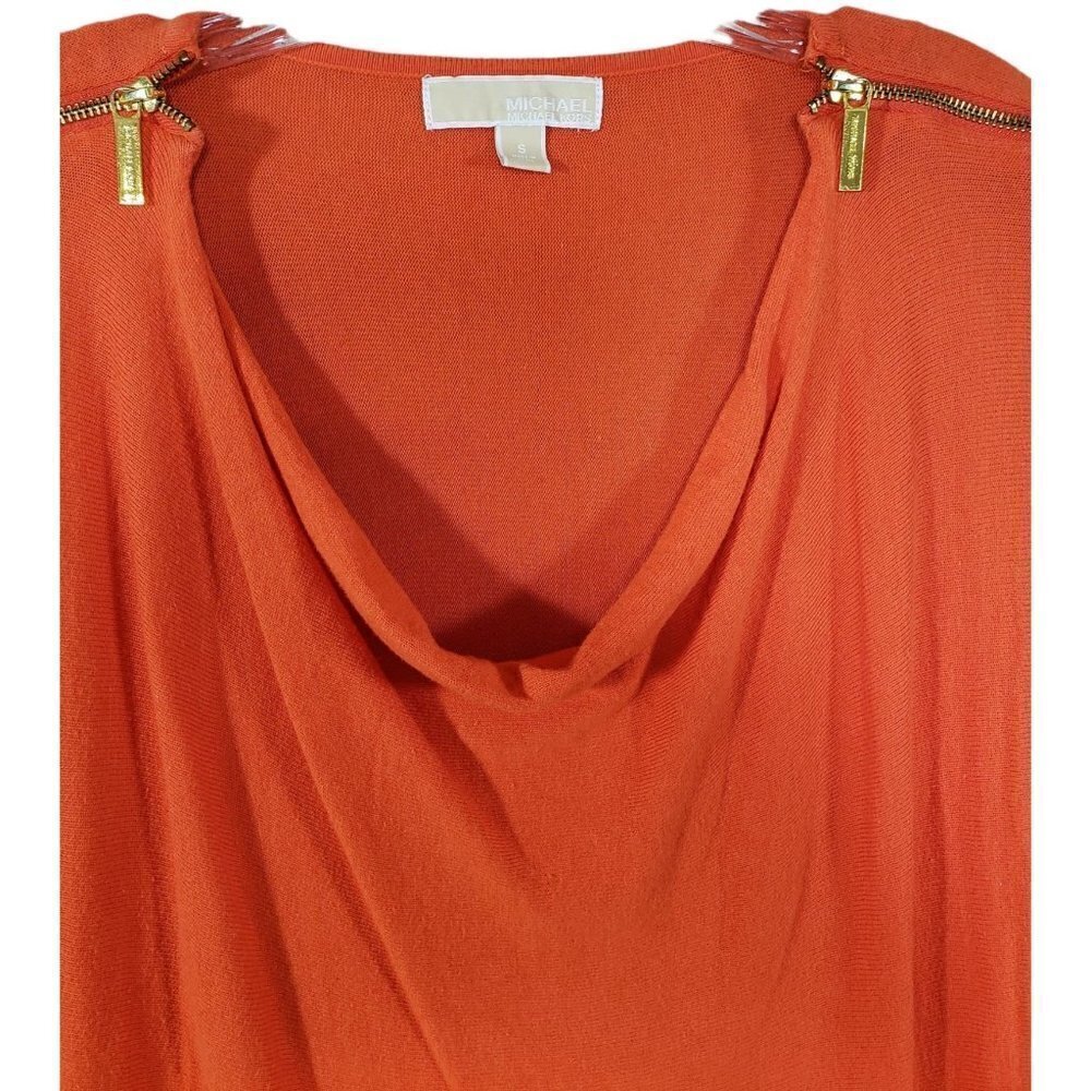 Michael Michael Kors Top Women Sz Small Orange 3/4 Sleeve Cowl Neck Zip Shoulder - Picture 4 of 14